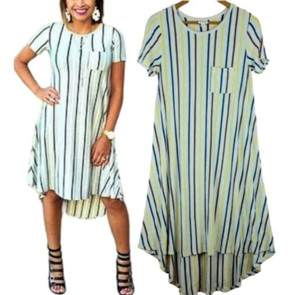 LulaRoe Women's Multicolor Vertical‎ Stripes High-Low Carly Swing Dress Size XXS - Picture 2 of 15